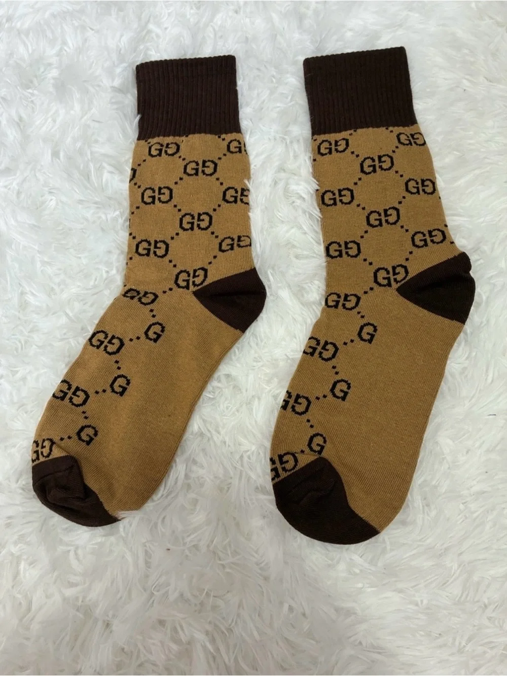 Gucci Brown GG Logo Crew Socks with Dark Brown